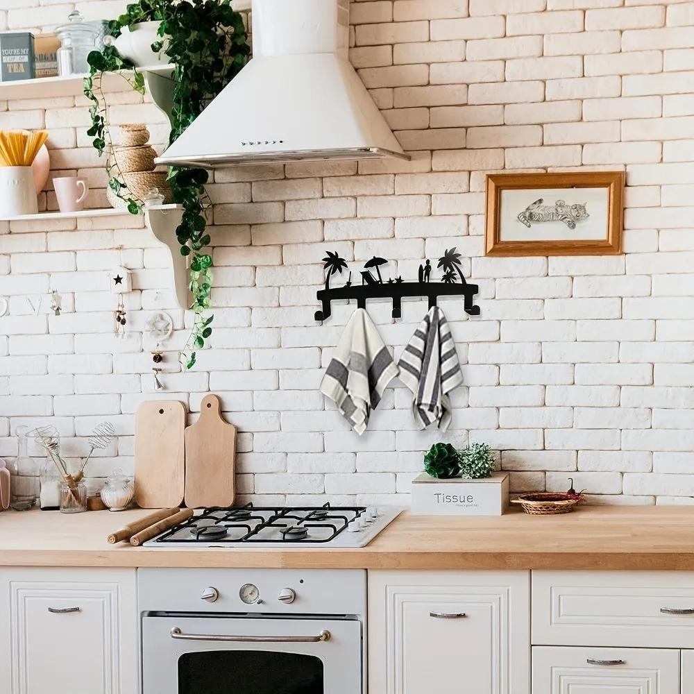 1 Stück Rostfreier Metall Wandmontierter Handtuchhalter mit 5 Haken - Perfekt für Badezimmer, Schlafzimmer, Schwimmbad und Außenbereich