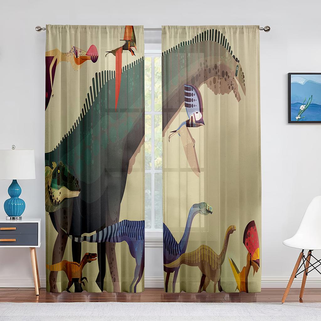 Dinosaurie Tecknad Dino Djur Tyll Skira Fönstergardiner för Vardagsrum Barn Pojkar Sovrum Modern Tyll Voile Gardin Dekoration