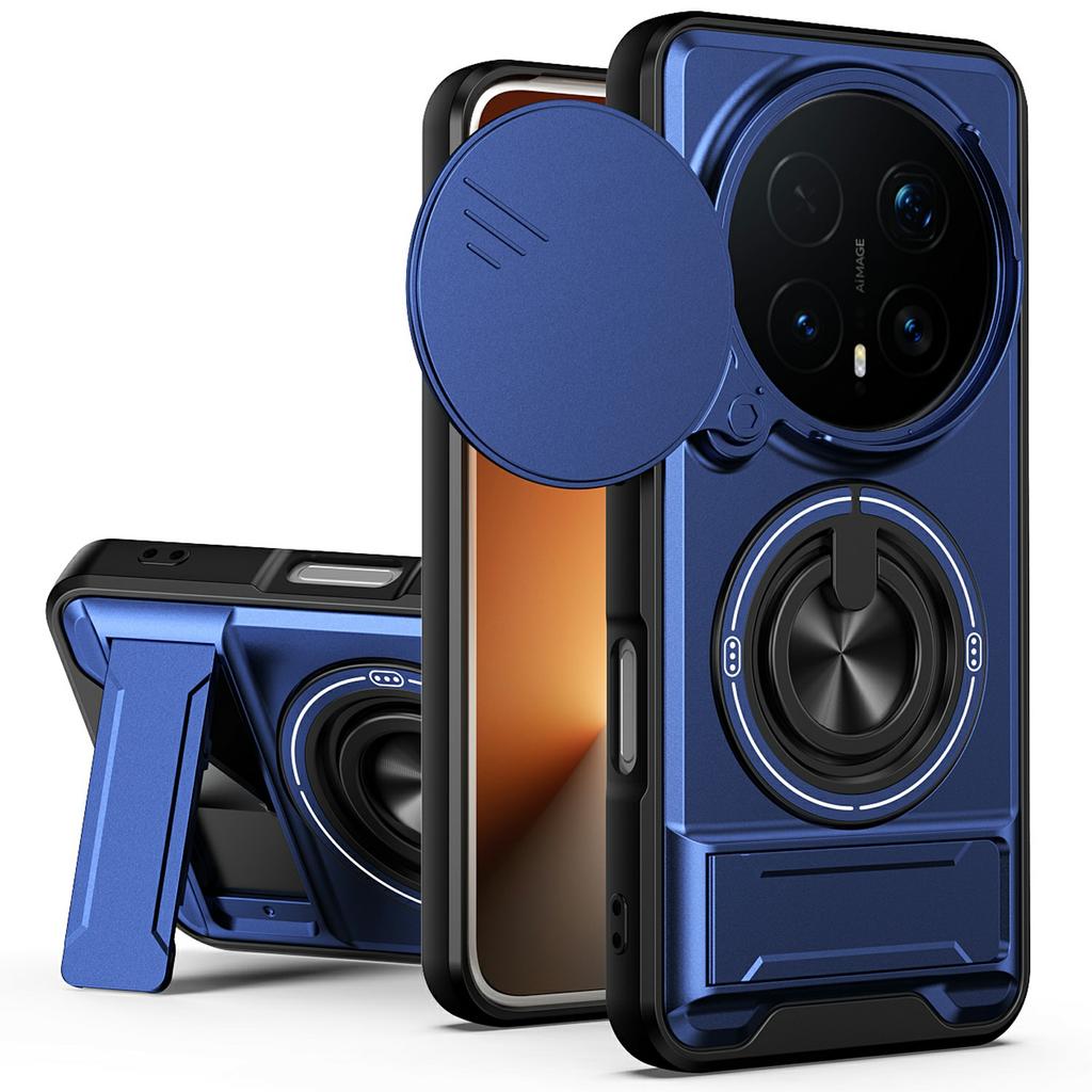 Für Honor Magic8 Pro 5G Magnetische Hülle Ringhalter Faltbarer Ständer TPU PC Handyhülle mit Kameraobjektiv-Schieberegler