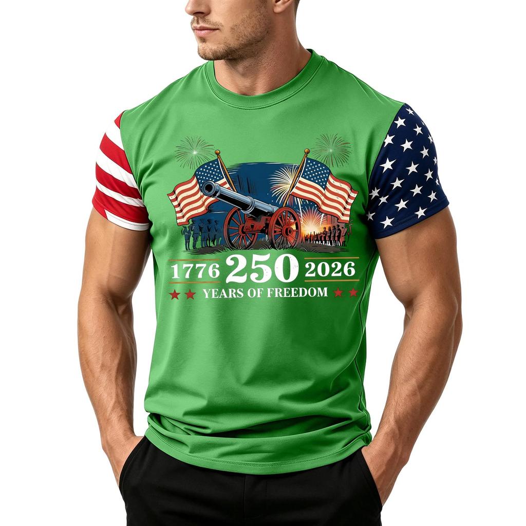 Men's Independence Day Flag Print Short Sleeve T-Shirt, Loose Casual Daily Summer Tops