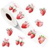 500pcs/roll Strawberry Bow Stickers 2.5cm Pink Bowknot Strawberry Stickers Decoration Notebook Scrapbooking Journaling Gift