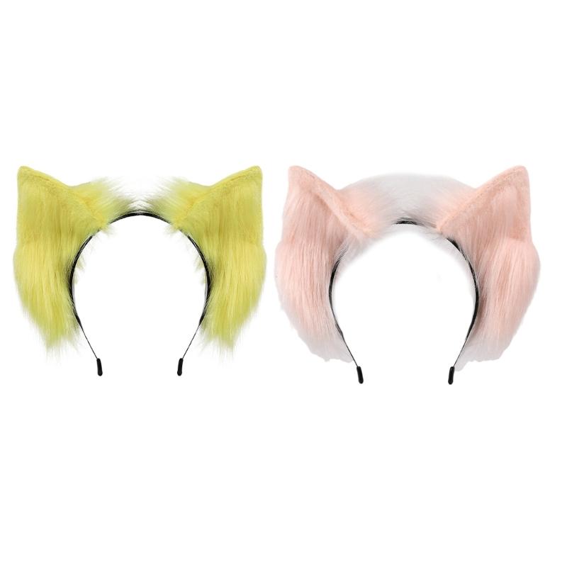 Realistisches Katzenohr-Haarband mit Plüsch-Haarband, Farbverlauf-Design für Damen, Mädchen, Cosplays, Event-Themenpartys