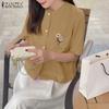 ZANZEA Women Floral Embroidery Casual Round Neck Short Sleeve Blouse