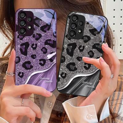 Leopard Sequin Snake For Samsung Galaxy S10 4G S20 11E 30 S21 22 S24 Fe Pro S23 S25 Ultra 5G S9 Tempered Glass Phone Case