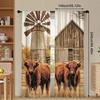 Set Of 2 Farmhouse Style Ox Pattern Printed Curtains Window Decoration Home Room Curtain Polyester