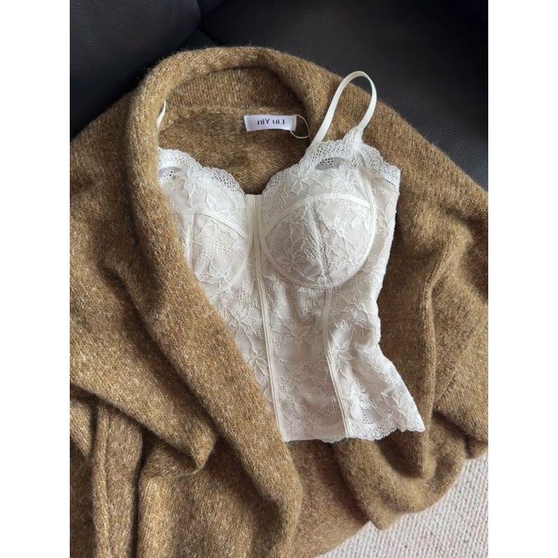 

Pure Desire Style Lace Brushed Thermal Camisole with Chest Pads for Women, Can Be Worn Outside, Slim Fit, Flattering Inner Layer Top Picture Color 40/45kg /S