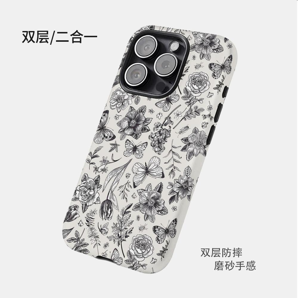 Anti-drop Film Mobile Phone Case Apple 16promax Retro Butterfly Flower ip17AIR Hot-selling 15 Hard Case