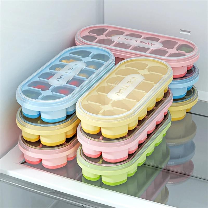 12 Grids Ice Cube Trays Silicone Ice Cube Mold with Removable Lid DIY Homemade Popsicle Mold for Cocktail Freezer Kitchen Gadget