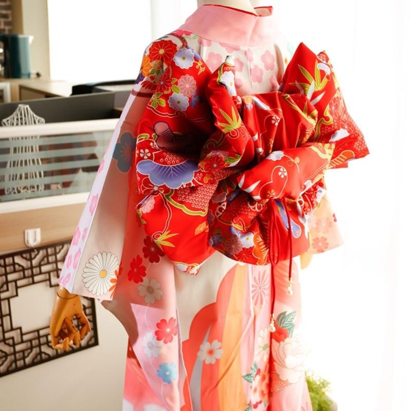 Oversized Bowknot Belt Traditional Japanese Sash for Kimono Adjustable Length Soft Fabric Multiple Color Option