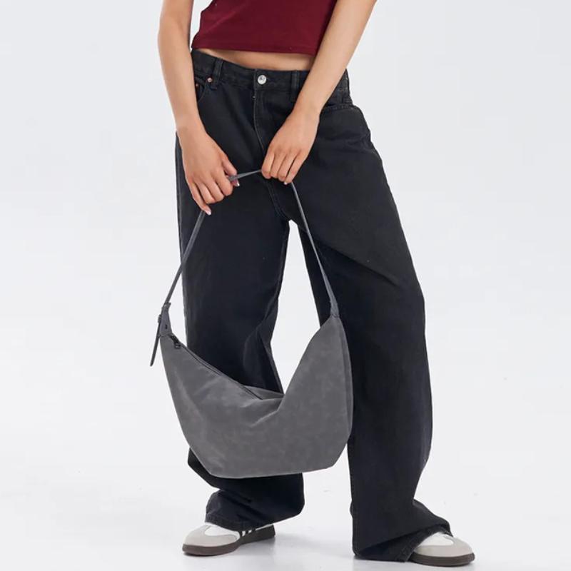 Women Faux Suede Crescent Shoulder Bag Trend Vintage Large Capacity Crossbody Bag Versatile Casual Daily Wear Minimalist Handbag