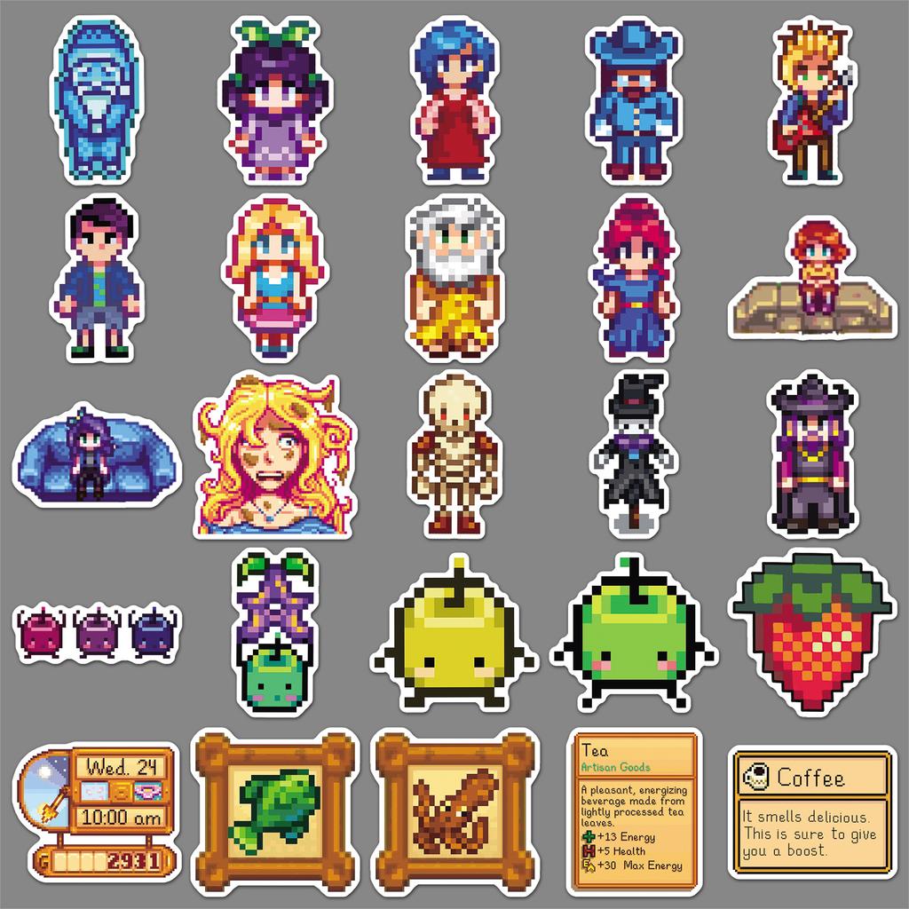 50 Star Dew Valley Story Graffiti Stickers Cartoon Pixel Game Decoration Computer Mobile Stickers