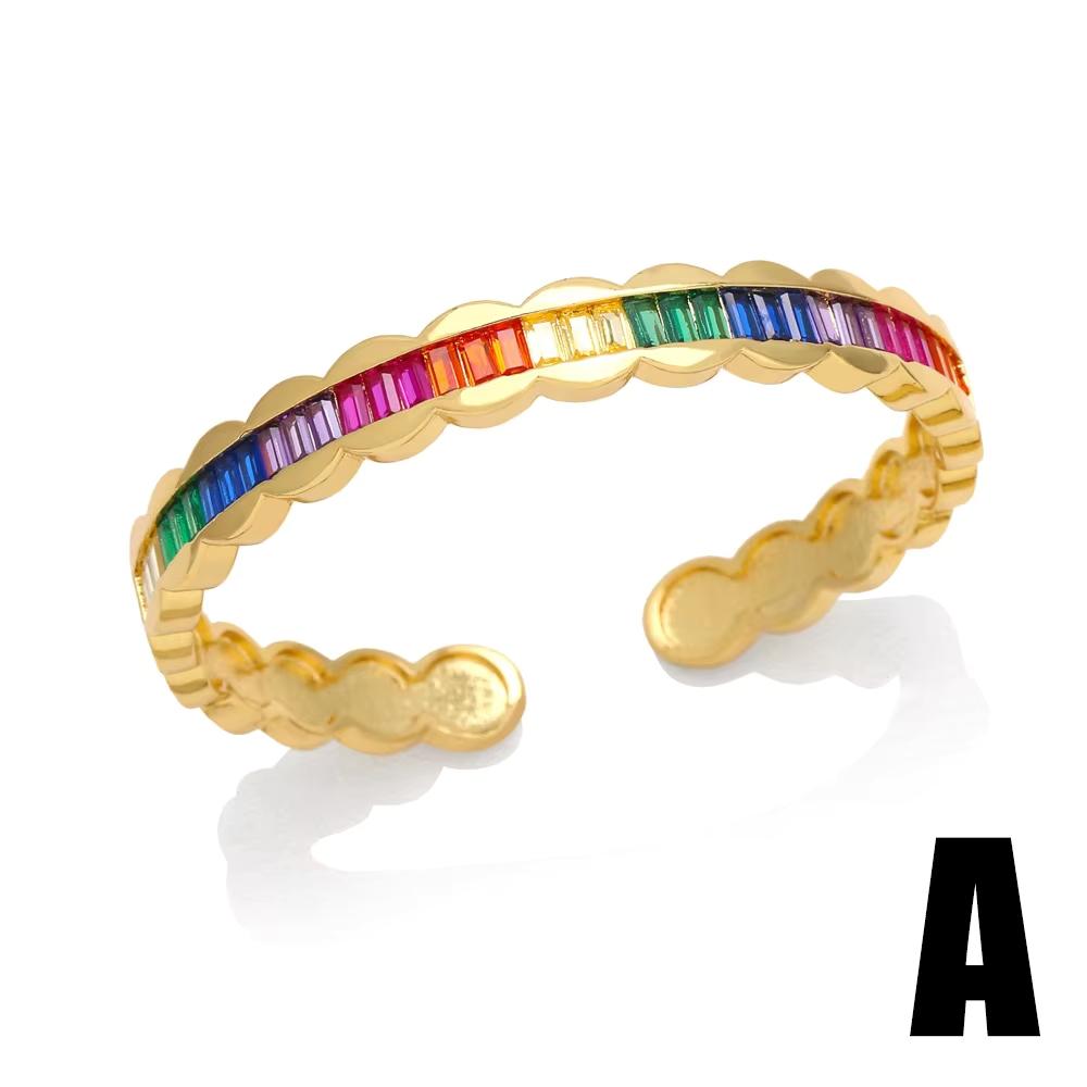 Open Vintage Cute Colorful Cubic Zirconia Copper Gold Plated Anti Tarnish Fashion Jewelry Bracelets & Bangles Link for Women