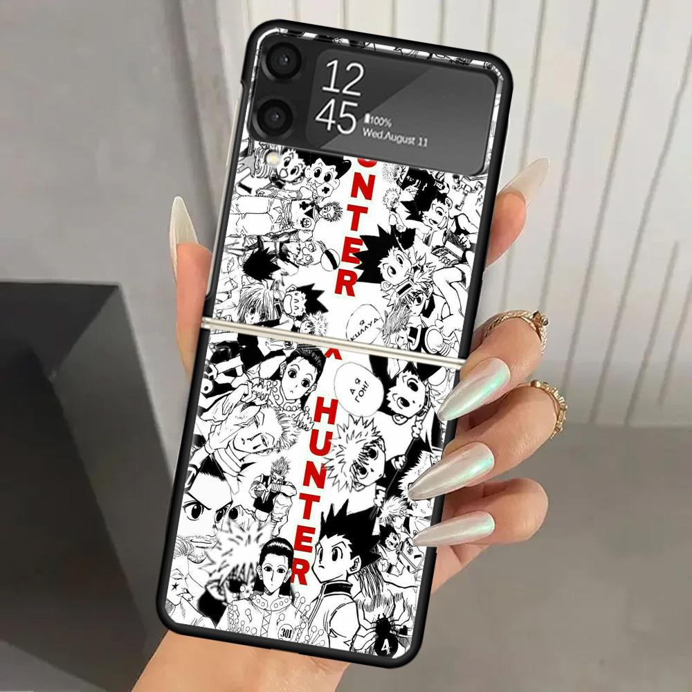 Hunter HXH Anime Hard PC Phone Case For Samsung Galaxy Z Flip 7 6 5 4 3 Black ZFlip7 ZFlip6 Flip5 Flip4 Flip3 5G Print Cover Gal