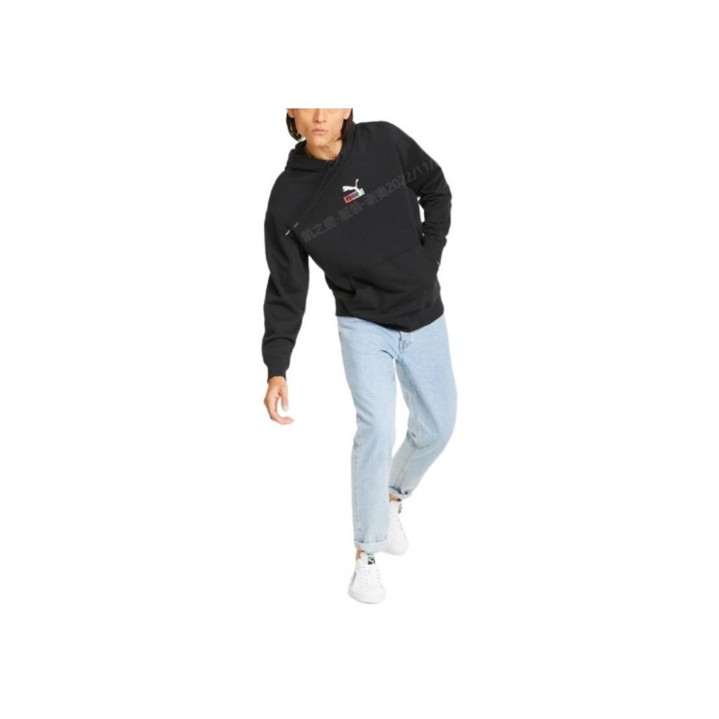 Puma Einfarbiger Logo-Print Langarm-Hoodie Herren Hoodies Schwarz 535303-01