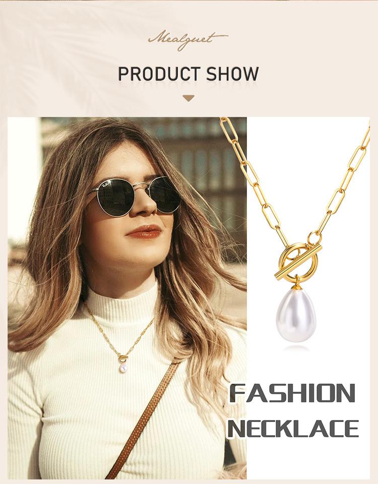Mini Pearl Toggle Necklace for Women, Pearls Pendant, Stainless Steel Paperclip Chain Bridesmaid Gift
