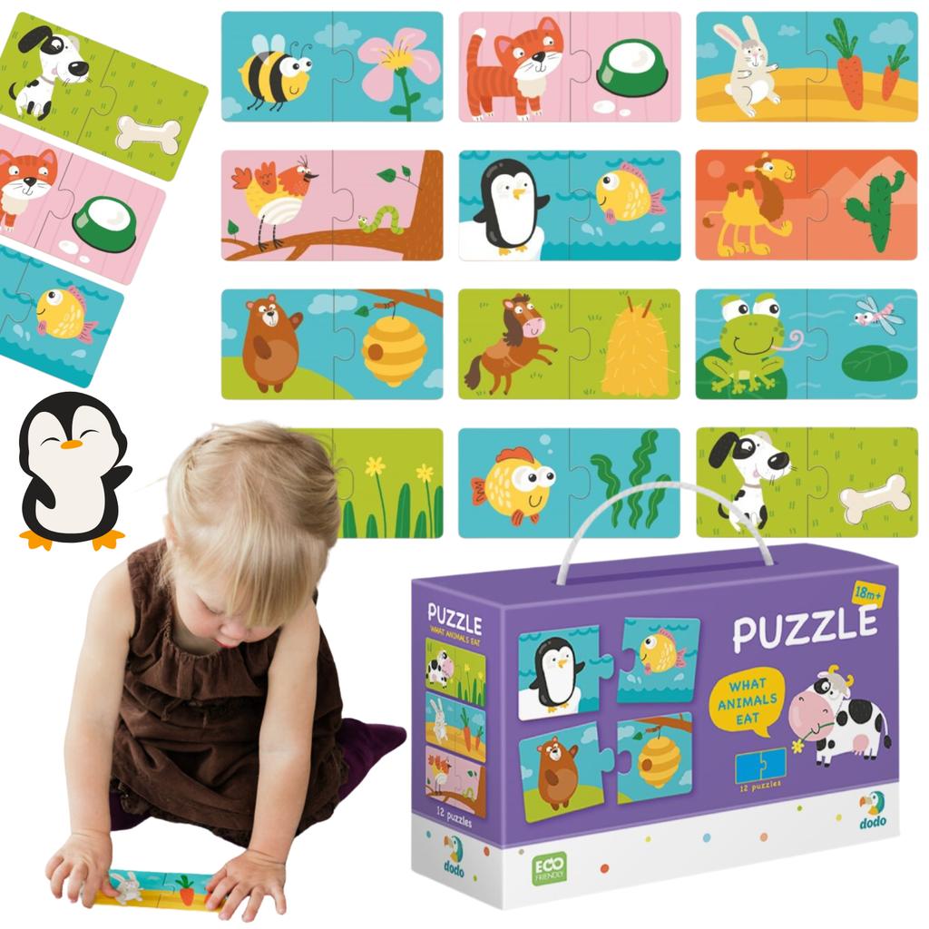 Duo Puzzle "Co Jedzą Zwierzęta" - Zestaw 12 Układanek Edukacyjnych Dla Dzieci Z Motywem Zwierząt 300118