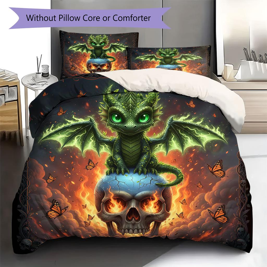 SkeletonDragon Pattern Bedding Quilt Set Quilt Cover Pillowcase Home Decoration Birthday Gift (1 * duvet cover + 2 * pillowcase, without core)
