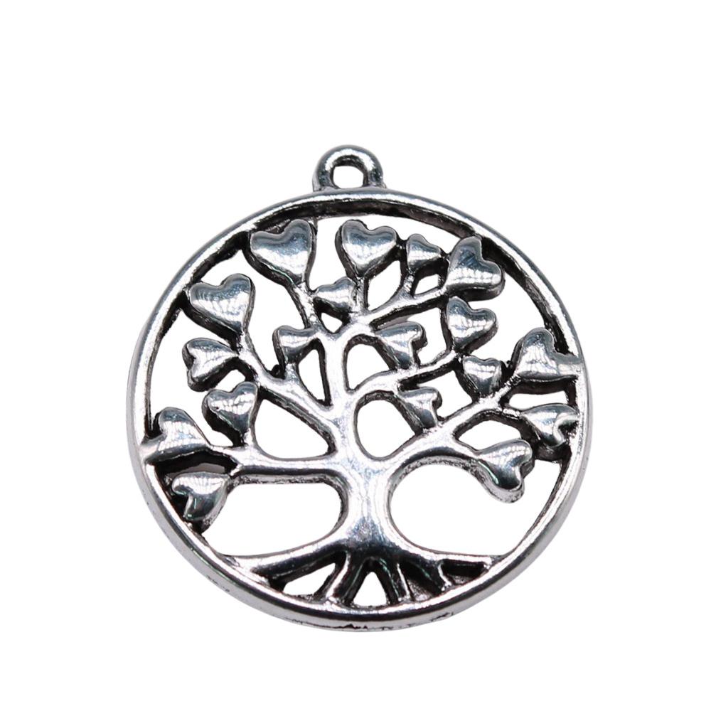 

10шт Сердце Дерево Шармы Шармы Античное серебро Цвет Цинковый сплав 27X25mm
