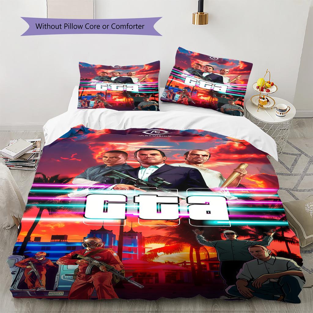 Juego de Edredón con Estampado de GTA Funda de Edredón Funda de Almohada Decoración del Hogar Regalo de Cumpleaños (1 * funda nórdica + 2 * fundas de almohada, sin núcleo)