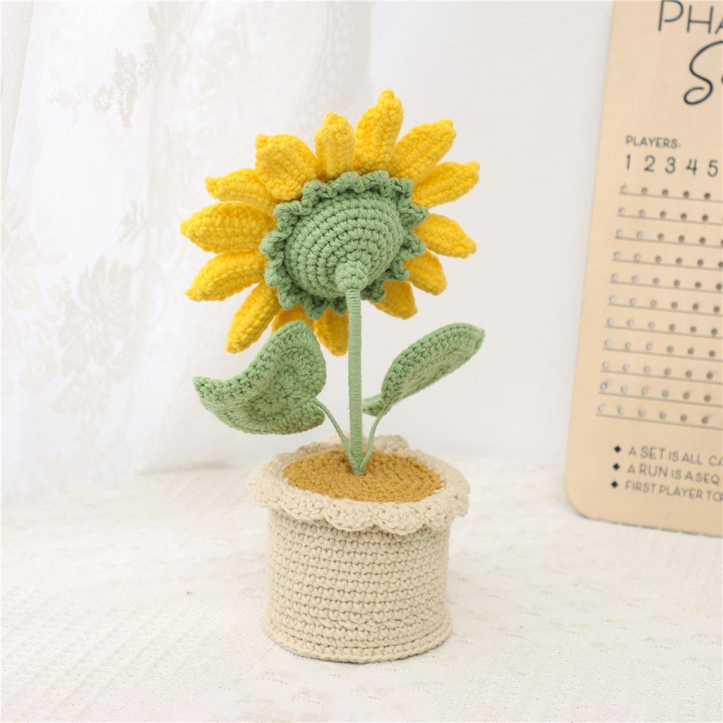 Crochet Sunflower Potted Plant Handcrafted Fabric for Home Table Shelf Decoration Easter Wedding Anniversary Gift for Teacher
