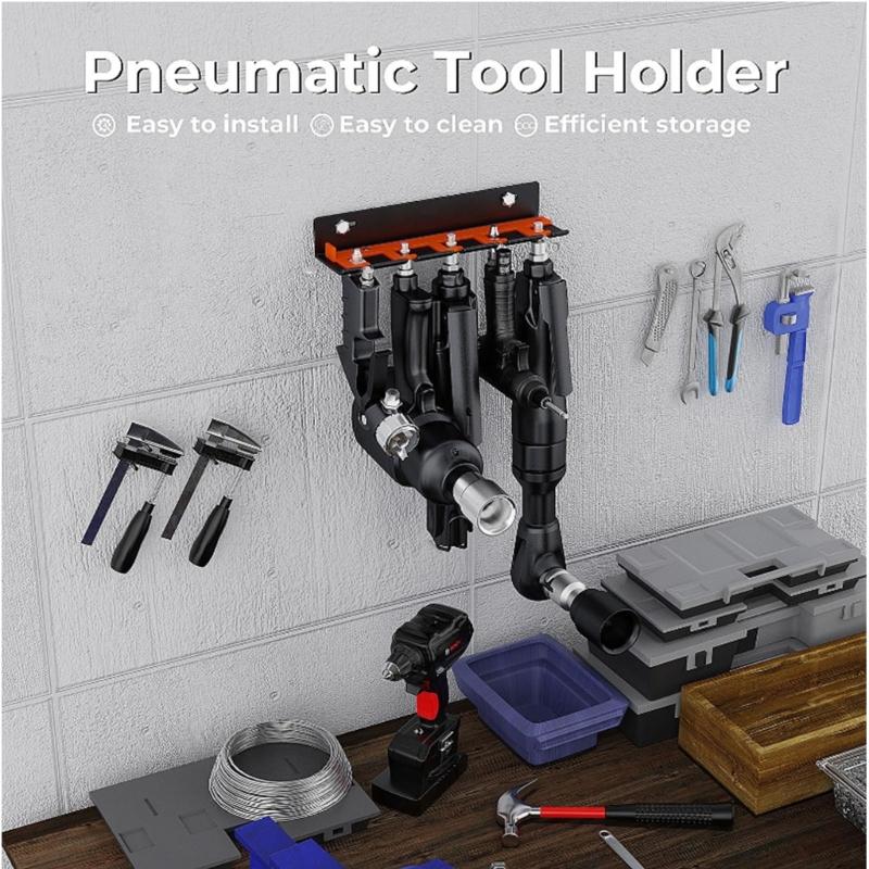 Walls Mounted Pneumatic Tool Holder with Sliding Lock for Secure Storage Heavy Metals 5 Slot Rusts Proof