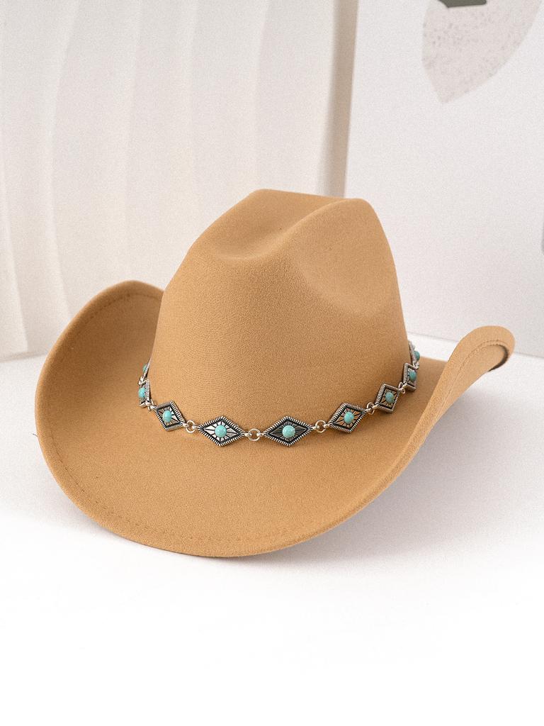 Premium Versatile Turquoise Chain Hat Fashion Casual Retro Top Hat Hat Cowboy Hat