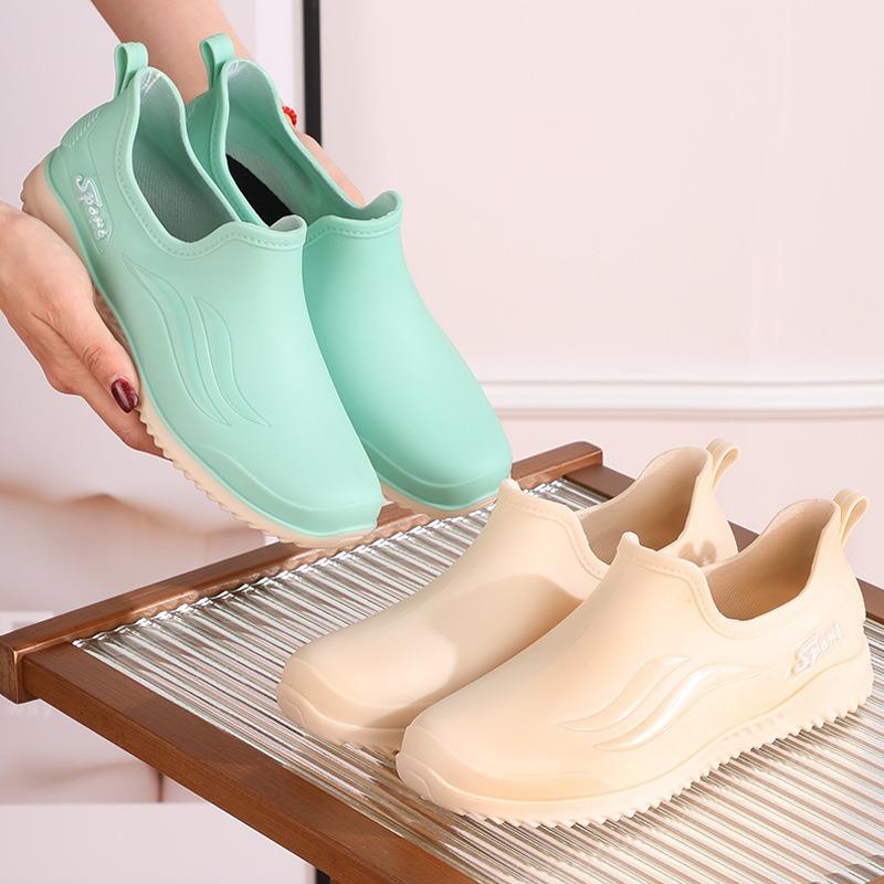 Elegant shallow rain shoes women's fashion low-top short tube non-slip waterproof shoes kitchen work rubber shoes summer