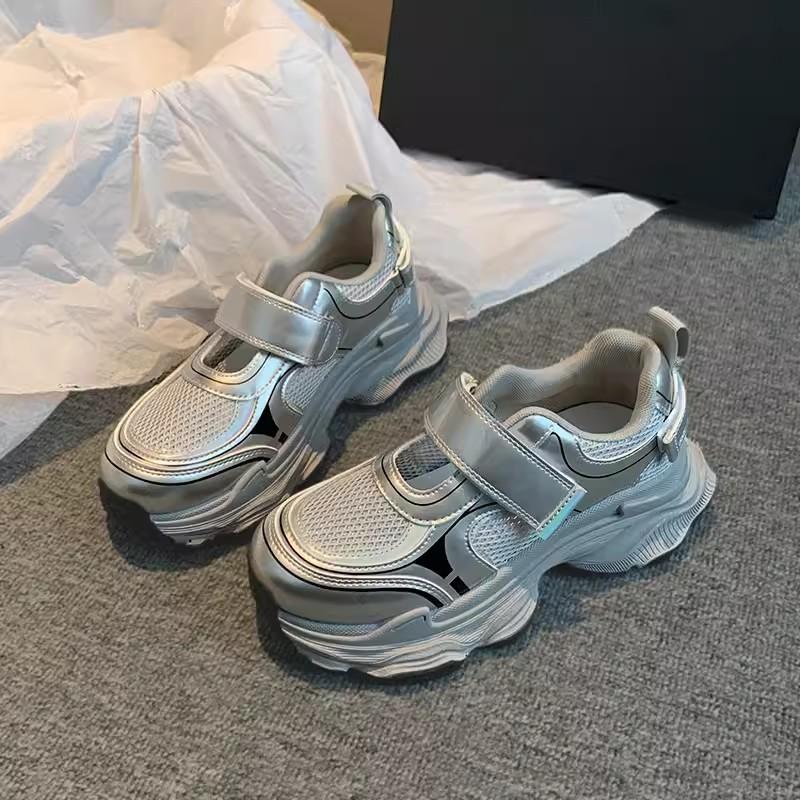 

Спортивные сандалии на платформе женские летние 2025 года, новые полые туфли для папы, сетчатые дышащие повседневные туфли с отверстиями, ins tide 40 серебряный