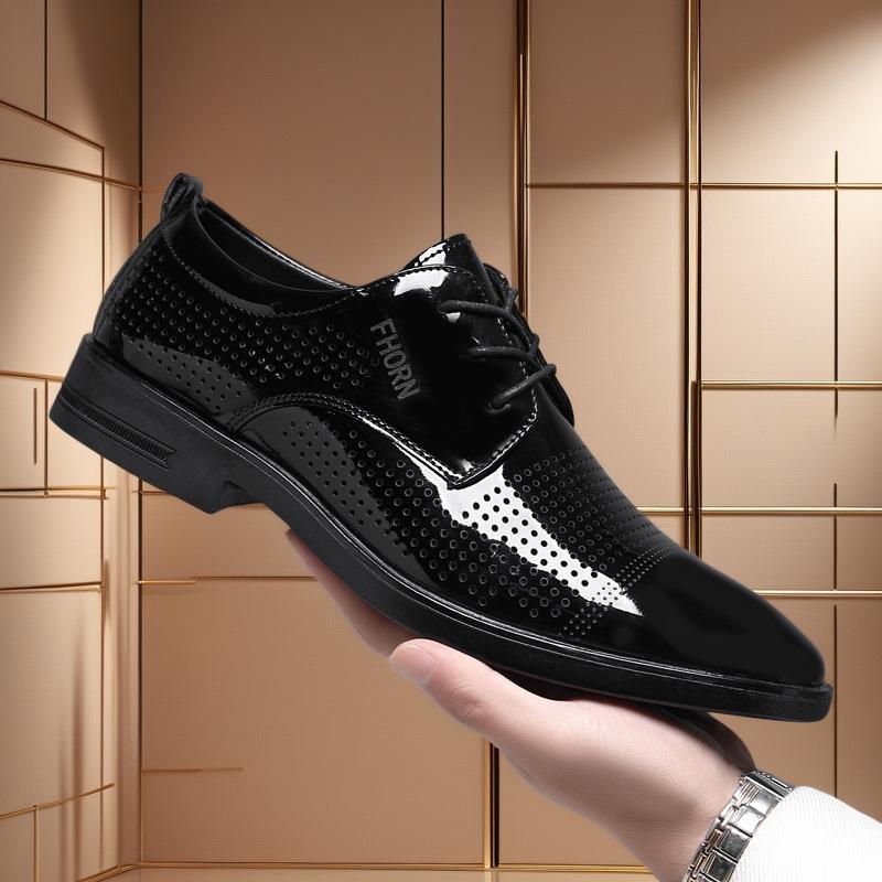 

Новые крутые кожаные туфли лакированная кожа летние глянцевые мужские туфли молодежные универсальные сандалии закрывают ноги и педаль дышащие туфли с отверстиями мужские 45