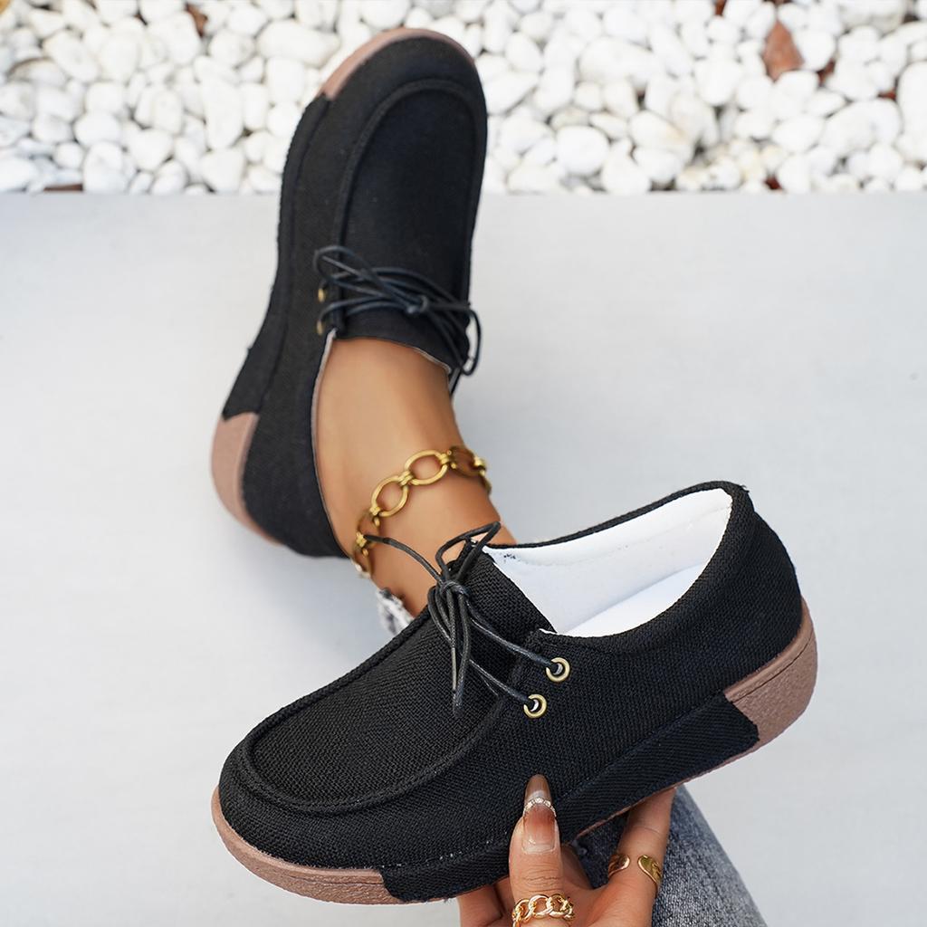 Sapatos Casuais Plataforma de Largura Larga Femininos - Tênis Retrô com Cadarço para Primavera e Outono, Sapatos Baixos do Dia a Dia com Sola Grossa