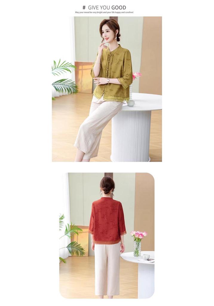 Mamas elegantes Sommer-Anzug im chinesischen Stil 2026: Schickes kurzärmeliges T-Shirt für Frauen mittleren Alters und ältere Frauen
