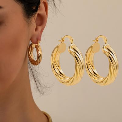 Boucles d'oreilles géométriques torsadées épaisses, couleur or, grand cercle rond pour femmes, Punk Hiphop, bijoux cadeau