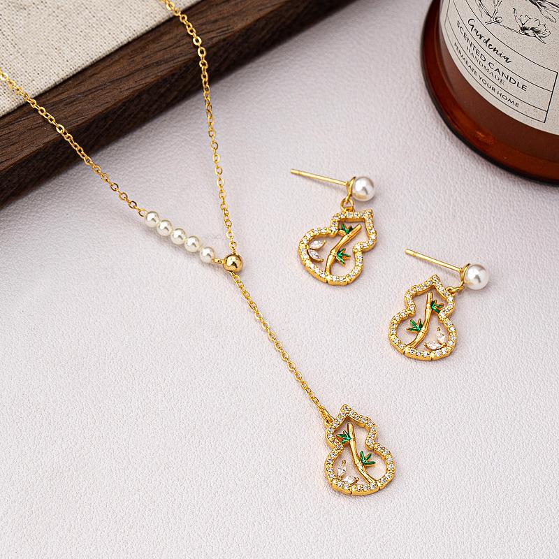 Gourd hollow design sense new national style fashion exquisite pearl inlaid zirconium neck chain simple high-end exquisite temperament niche