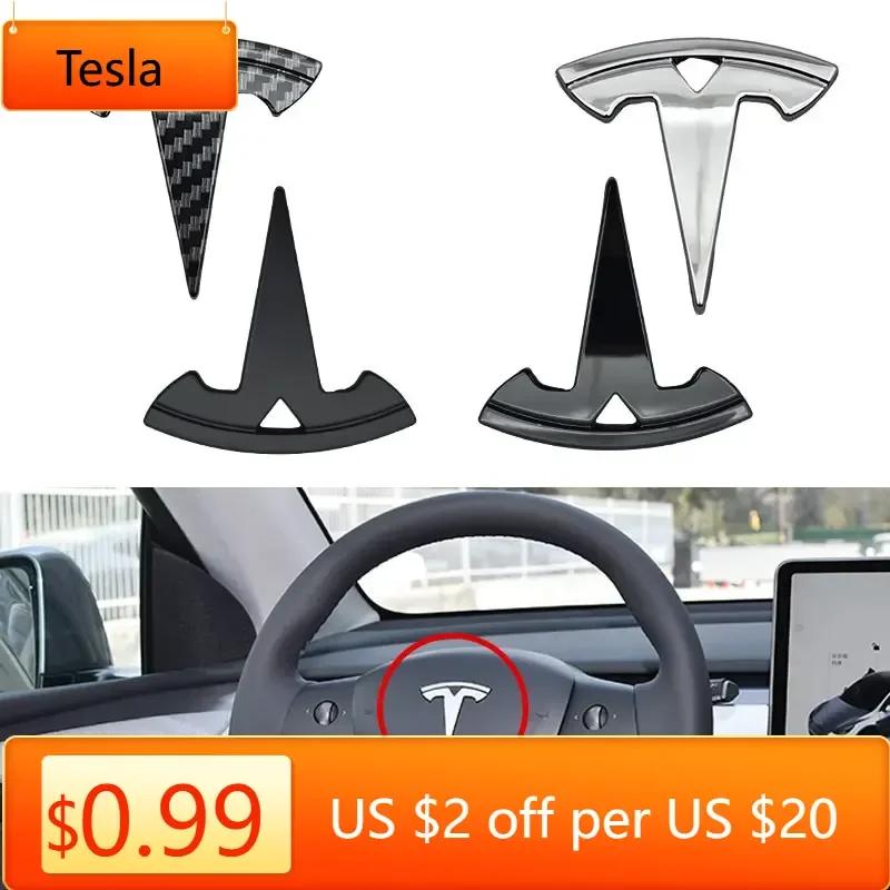 Car Sticker Tesla 3D ABS Chrome Black Logo Car Steering Wheel Cover Sticker Badge Emblem For Tesla Model 3 Y X S Decals Replacem