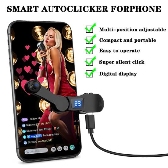 Digital Auto Screen Clicker USB Phone Tapper LED Display 180 Degrees Rotation Smart