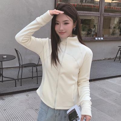 Herbst Winter Stehkragen Lässig Mode Reißverschluss Mantel Damen Slim Einfach Alleskönner Sport Strickjacke Oberbekleidung Top