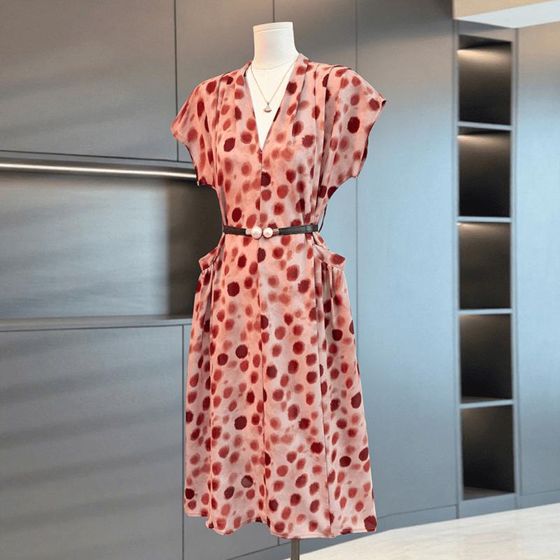 Yu Zhaolin Mid-Aged Women s Retro Floral Print Short Sleeve Dress XL