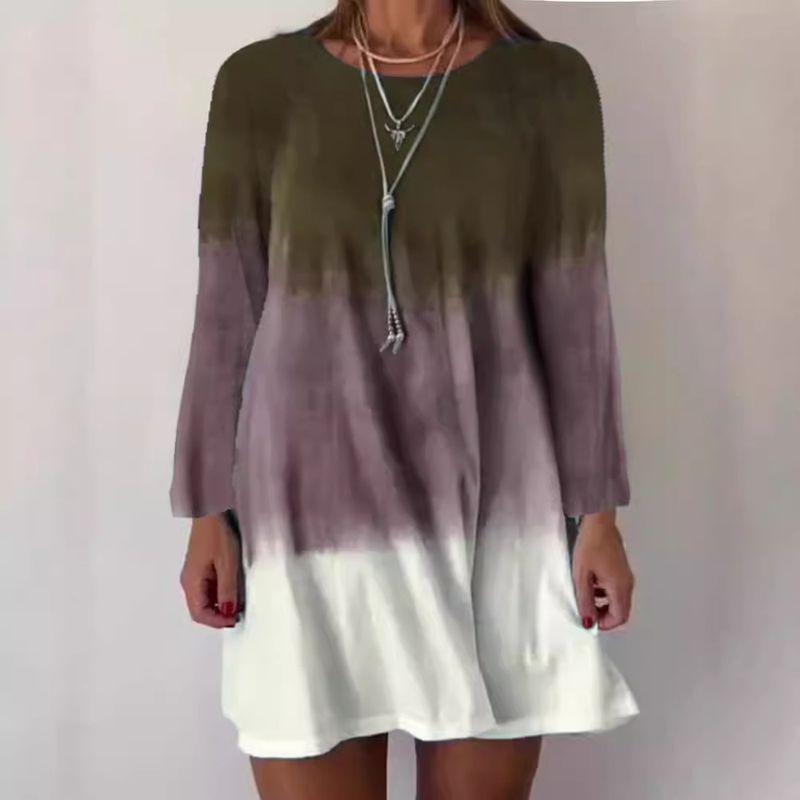 

and America Cross Border Export Fall and Winter Trendy Women s Plus Size Loose Long Sleeves Dress Gradient Color Crew Neck Casual Skirt Chubby Girl Coffee L (Bust size 100)