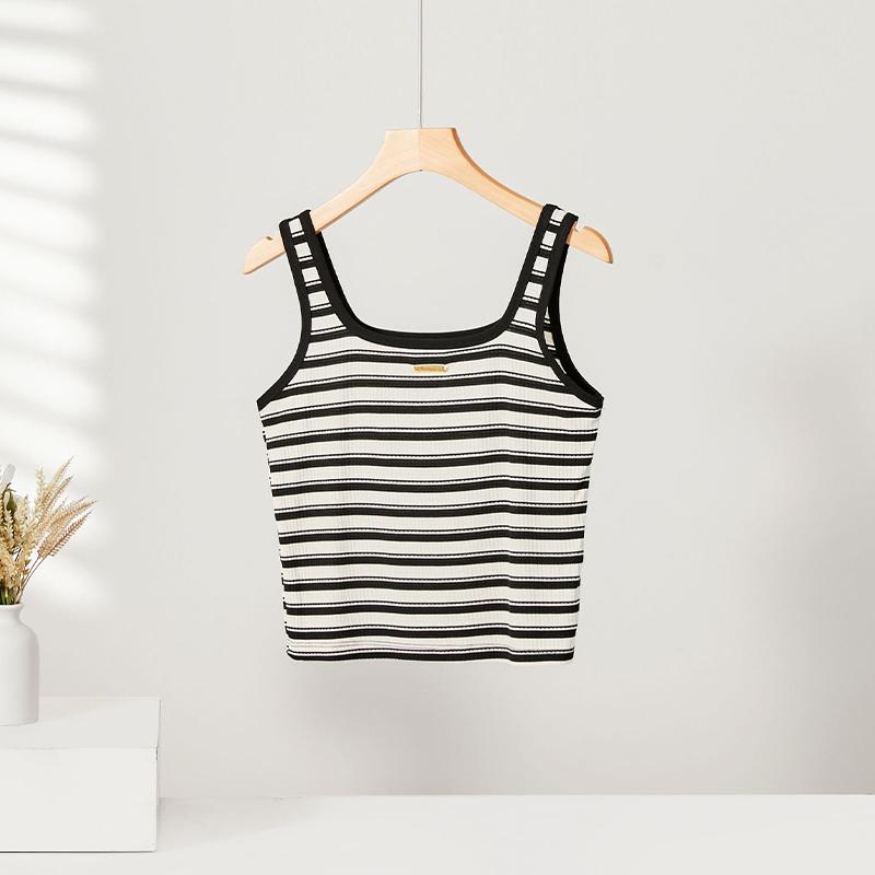 Women's Tank Top Square Neck T-shirt Striped Slim Fit Casual Top