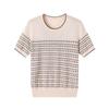 Mom's 2026 Summer Short-Sleeve Striped Knit Top, Ice Silk T-Shirt for Middle-Aged and Elderly Women