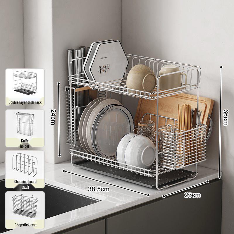 304 Stainless Steel Double-Layer Kitchen Dish and Bowl Drain Rack