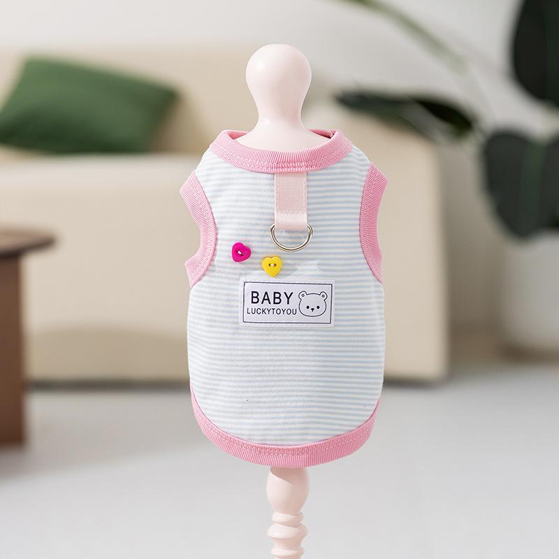 Spring Summer Cat Cotton Yarn Striped Cute Love Button Vest Dog Teddy Bigbear Pet Cat Clothes