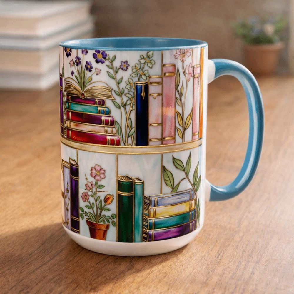Bücherregal Muster Blumig Keramik Kaffeetasse Lustiges Bücherwurm Geschenk Teetasse Valentinstagsgeschenk