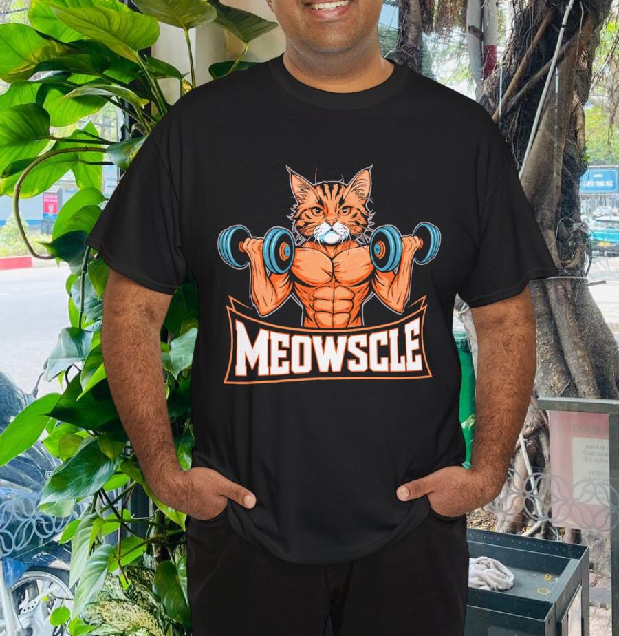 

Meowscle Gym Cat Funny Cat Workout Tee for Cat Lovers T-Shirt M