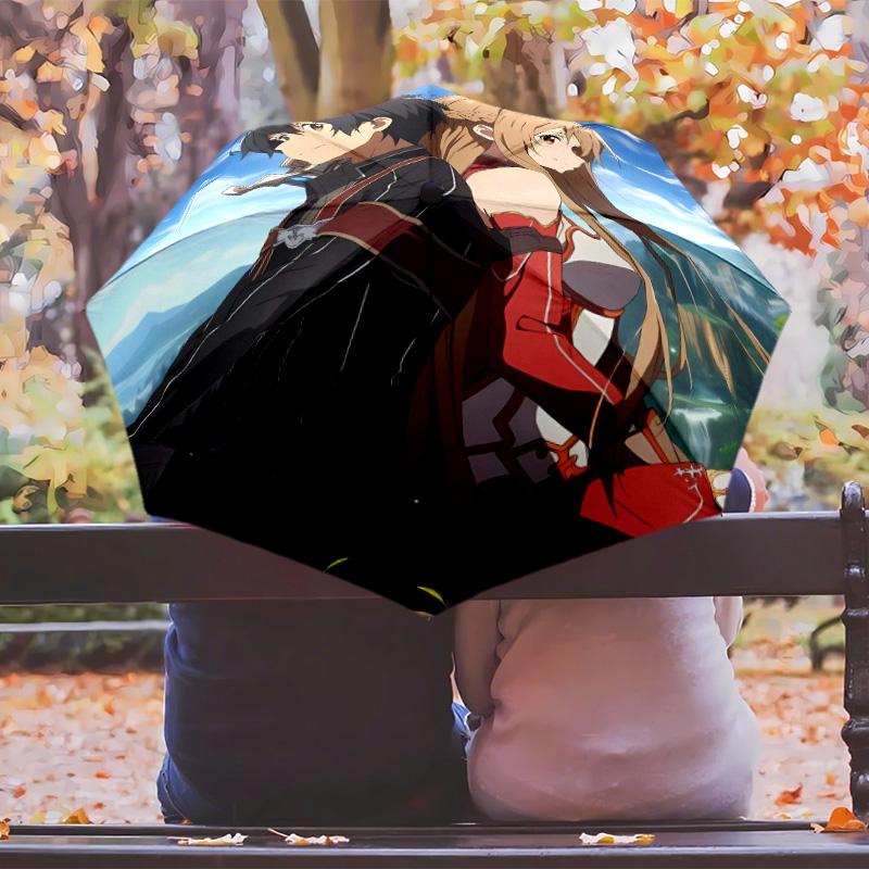 Sword Art Online Umbrella with Automatic Open/Close & Self-8-Rib Heavy-Duty Umbrella, Compact Travel Umbrella Suitable for Outdoor