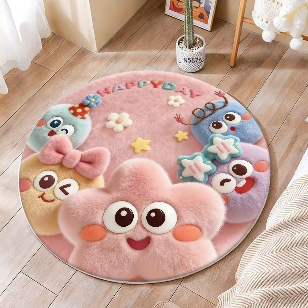 Cartoon Style 3D Stereoscopic Carpet Thick Fluffy Soft Circular Floor Mat Stereoscopic Vision Easy to Maintain Carpets