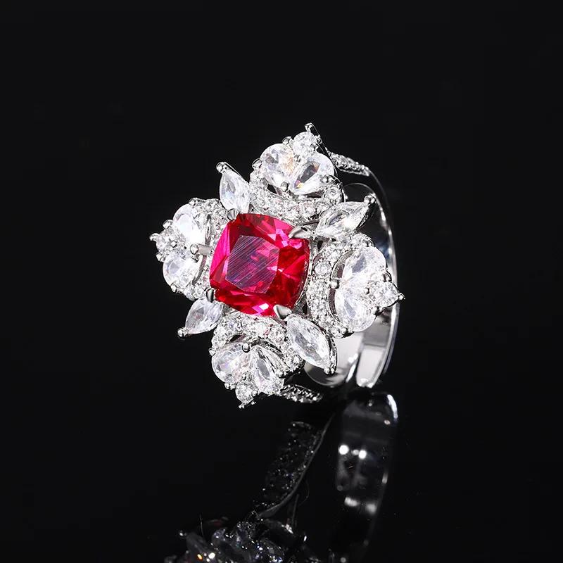 Elegant Crystal Embellished Flower Ring and Necklace with Adjustable Ring Size for Women Available In Blue Green Red Colors