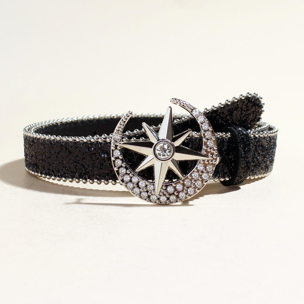 Rhinestone Snap Buckle Belt Women'S Style Belt Decoration Personality Sequined Jeans Belt Design
