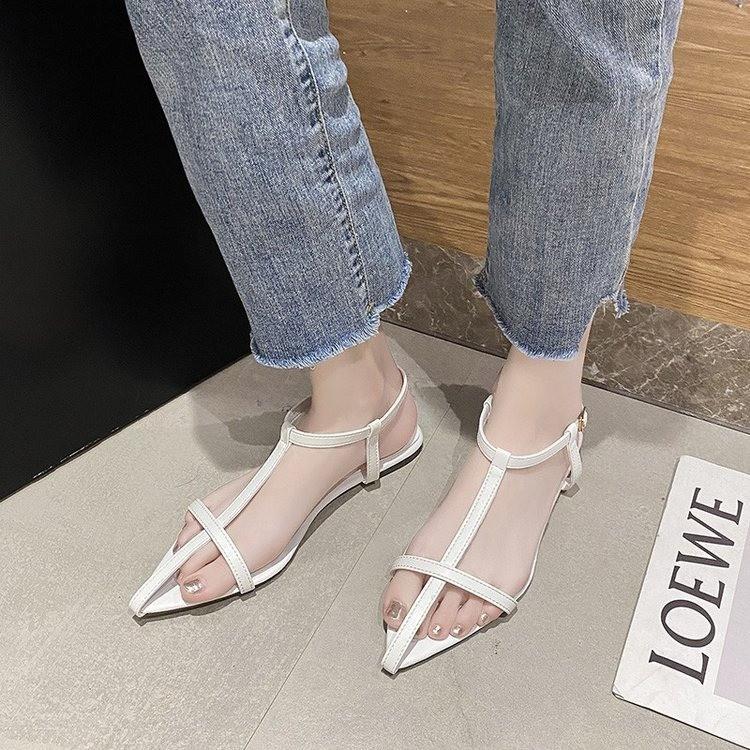 Fashion Women Fashion Sandals Thin Low Heels Pointed Open Toe Ankle Strap Dress Shoes Solid Color Summer Ladies Thin Low Heels Sandals