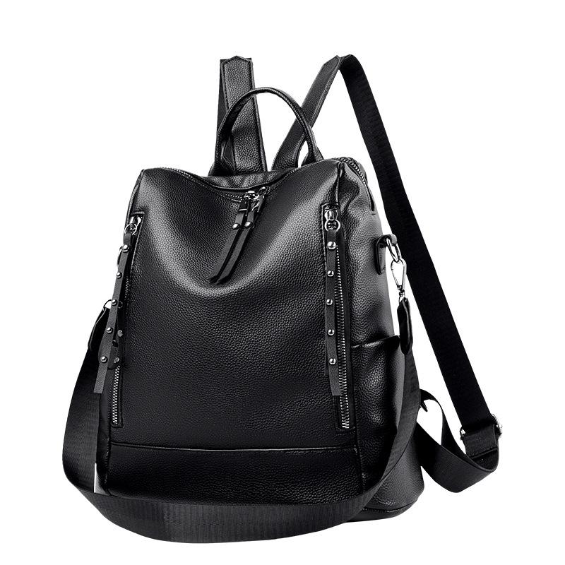 Schoolbag Backpack Women's 1011 New Fashion Versatile Women's Bag Large Capacity Travel Anti-theft Backpack Lychee Pattern Soft Leather School Bag